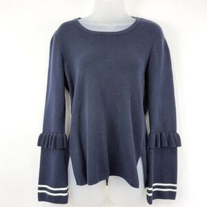 Rebecca Minkoff Sweater Women's L Navy Cashmere Blend‎ Academic Preppy Ruffle